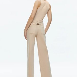 100% coton haute qualité jambe large femmes <span class=keywords><strong>Beige</strong></span> <span class=keywords><strong>pantalon</strong></span> <span class=keywords><strong>pantalon</strong></span> décontracté mode Long bureau <span class=keywords><strong>pantalon</strong></span> pour les femmes - Product Image 3