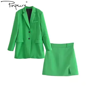 R21043S Setelan Blazer Bisnis Wanita Desain Baru Setelan Jas Lurus Saku + Rok Setelan 2 Potong