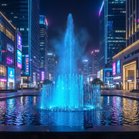 Fuente Musical Circular Decorativa para Paisajes Urbanos Exteriores, Sistema de Agua Danzante con Pantalla de Luz LED Cian