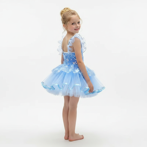 ชุดบัลเลต์เจ้าหญิงสำหรับเด็กผู้หญิง สีฟ้าอ่อน ชุดบัลเลต์มืออาชีพ กระโปรงบัลเลต์สีฟ้าประกายวิบวับ พร้อมแขนระบาย - Product Image 2