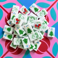 Tuiles de Mahjong Américaines à Motif Arbre de Noël en Acrylique Blanc, Ensemble Personnalisé pour Soirée de Fête et Soirée de Jeu en Famille