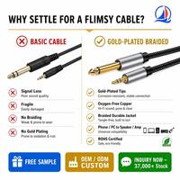 Câble audio 3,5 mm à 6,5 mm OEM tressé plaqué or TRS vers TS pour guitare, amplificateur, haut-parleur et table de mixage – Vente en gros