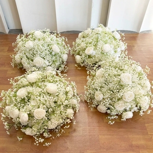 Fleurs artificielles bleu roi, roses vertes pour mariage, boule de fleurs bleues, décorations pour fêtes - Product Image 5