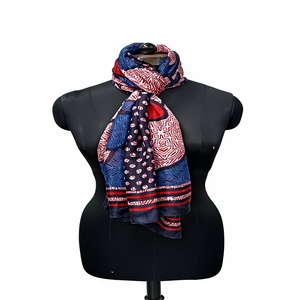 Bufanda Larga de Chifón para Mujer, Estampado Geométrico Rojo y Azul, Ligera, para Uso Diario, Todas las Temporadas - Product Image 1