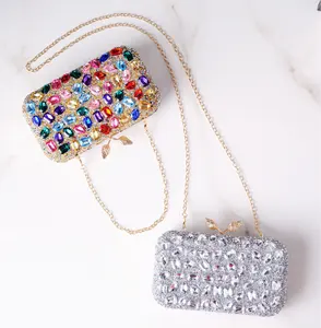 2024 New Design Fashion Ladies Handbag Luxury Colorful Rhinestone Evening Purse Shiny Golden Banquet Clutch Bags For Women