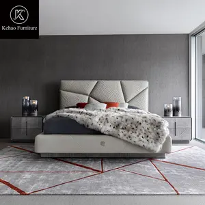 Hoge Kwaliteit Slaapkamer Meubilair Luxe Hoge Hoofdeinde Beige Stof Bed Nieuwste Designer Modern Tweepersoonsbed