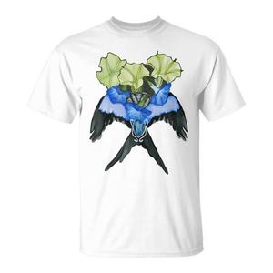 T-shirt con stampa digitale di uccelli a coda di rondine, glorie mattutine e trombe d'angelo, unisex, girocollo, manica corta, per adulti - Product Image 1