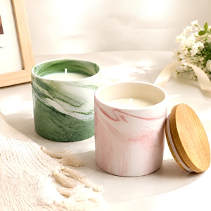 LANJO Marble Pattern Ceramic Scented Soy Candle with Wooden Lid Aromatherapy Home Decor Minimalist Style 20-40 Hours Burn Time - Product Image 3