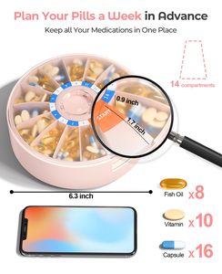 Boîte organisateur de pilules Daviky A276, distributeur de pilules de grande capacité pour 14 jours avec un design facile à presser pour les médicaments et les vitamines - Product Image 2