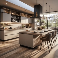Armoires de cuisine îlot de luxe Ensemble d'unités de cuisine de rangement Armoires de cuisine modernes en bois massif Meubles Designs de luxe