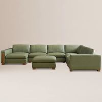 Canapé modulaire en cuir en forme de L FERLY, 6 pièces avec chaise longue et ottoman, reconfigurable pour salon