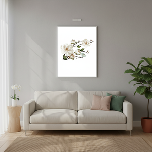 Magnolia Blossom Art Deco Panel <b>Canvas</b> Print Soft Ivory Floral Wall Art Clear <b>Framed</b> Hanging - Product Image 3