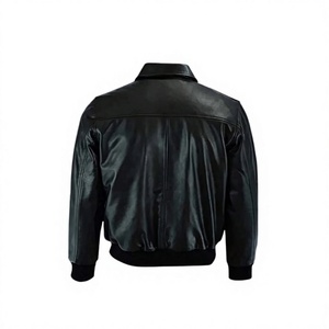 Chaqueta de Moto Estilo Cuero Negra para Hombre, Corte Regular, Color Sólido, Cierre de Cremallera, Resistente al Viento, Cuello Camisero, Ropa de Invierno - Product Image 2