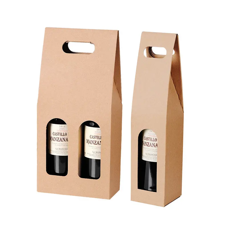 Kraft papier 1 Flasche 3-lagiges Wellpappe 2 Flaschen Special Design Karton Papier Wein verpackungs box mit Teil fenster