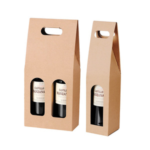 Kraft Paper 1 Bottle 3 layer corrugated paper 2 bottles Special Design Cardboard Paper Wine Package Box with partial window