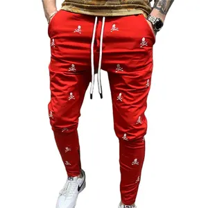 Toptan OEM erkekler Jogger Sweatpants yeni tasarım özel kafatası logosu baskı spor sıska Joggers