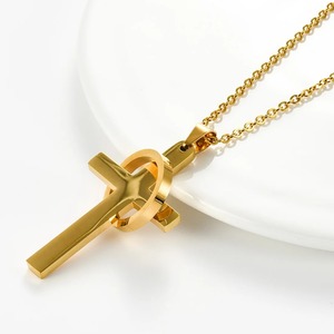 Collier religieux unisexe en acier inoxydable avec pendentif croix simple et cercle, plaqué or ou argent, motif Jésus-Christ, bijoux breloques - Product Image 3