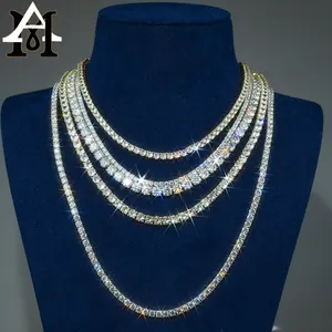 Pass Diamond Tester Large Stock Hip Hop Jewelry 2.0mm-6mm VVS Moissanite Diamond 925 Silver Iced Out Tennis Chain Necklaces