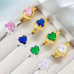 Anillo de Corazón con Circonita Cúbica Rosa, Elegante, Chapado en Oro de 18K, Regalo de San Valentín para Damas y Chicas - Product Image 5