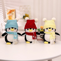 Mignon bébé pingouin endormi animal en peluche en peluche rempli de jouets en peluche doux en coton PP comprenant un chapeau et une écharpe
