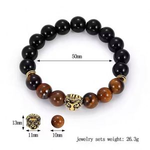 Bracelet en pierre d'œil de tigre naturelle pour hommes, perles d'hématite, bracelets de couple pour femmes, bracelets à breloque tête de lion, bijoux cadeau - Product Image 6