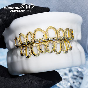 Hip Hop personalizzato Deep Cut faccia aperta con taglio diamante e polvere di diamante Grillz 10K 14K 18K oro placcato 925 denti d'argento - Product Image 4