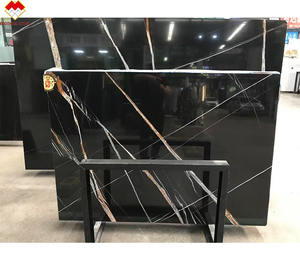 Panneau de marbre noir poli avec des veines dorées pas cher prix dalle de pierre de marbre noir lauren de tunisie - Product Image 4