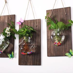 Vase hydroponique mural en <span class=keywords><strong>bois</strong></span> massif, décoration créative pour la maison, pour plantes Pothos, jardinière en verre, présentoir de fond pour salon - Product Image 4