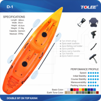 Kayak tandem double en plastique HDPE personnalisé avec logo couleur TOLEE TOLEE, pour 2 personnes, avec pagaie, pour sorties familiales et camping.