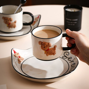 Set di tazze e piattini in ceramica per cuccioli dipinti a mano, adorabile tazza larga per <span class=keywords><strong>caffè</strong></span> e tè pomeridiano - Product Image 5