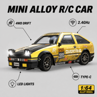 Voiture de course télécommandée 2,4G en alliage à l'échelle 1:64, mini 4x4, avec éclairage LED et réglage de deux vitesses, jouet pour enfants, cadeau, voiture RC de drift