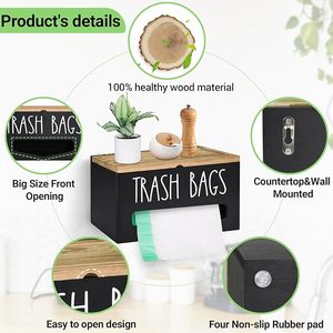 Support de sac poubelle en <span class=keywords><strong>bois</strong></span> Distributeur de sac poubelle <span class=keywords><strong>mural</strong></span> avec couvercle Support de sac poubelle en <span class=keywords><strong>bois</strong></span> - Product Image 4
