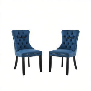 Sillas de comedor modernas tapizadas en terciopelo, patas de madera maciza, tapizadas en azul contemporáneo, juego de 2 muebles para el hogar - Product Image 1