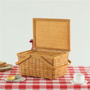 Décoration D'Interieur En <span class=keywords><strong>Osier</strong></span> Panier Pique Nique De Qualité Avec Poignee Couvercle 4 Pièces Sacs Pour Acheter Un Pres Chez Moi - Product Image 2