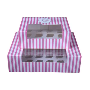 Boîte à cupcakes de luxe personnalisée et présentoir d'emballage Boîte à cupcakes de Noël rose individuelle à 2/12 trous