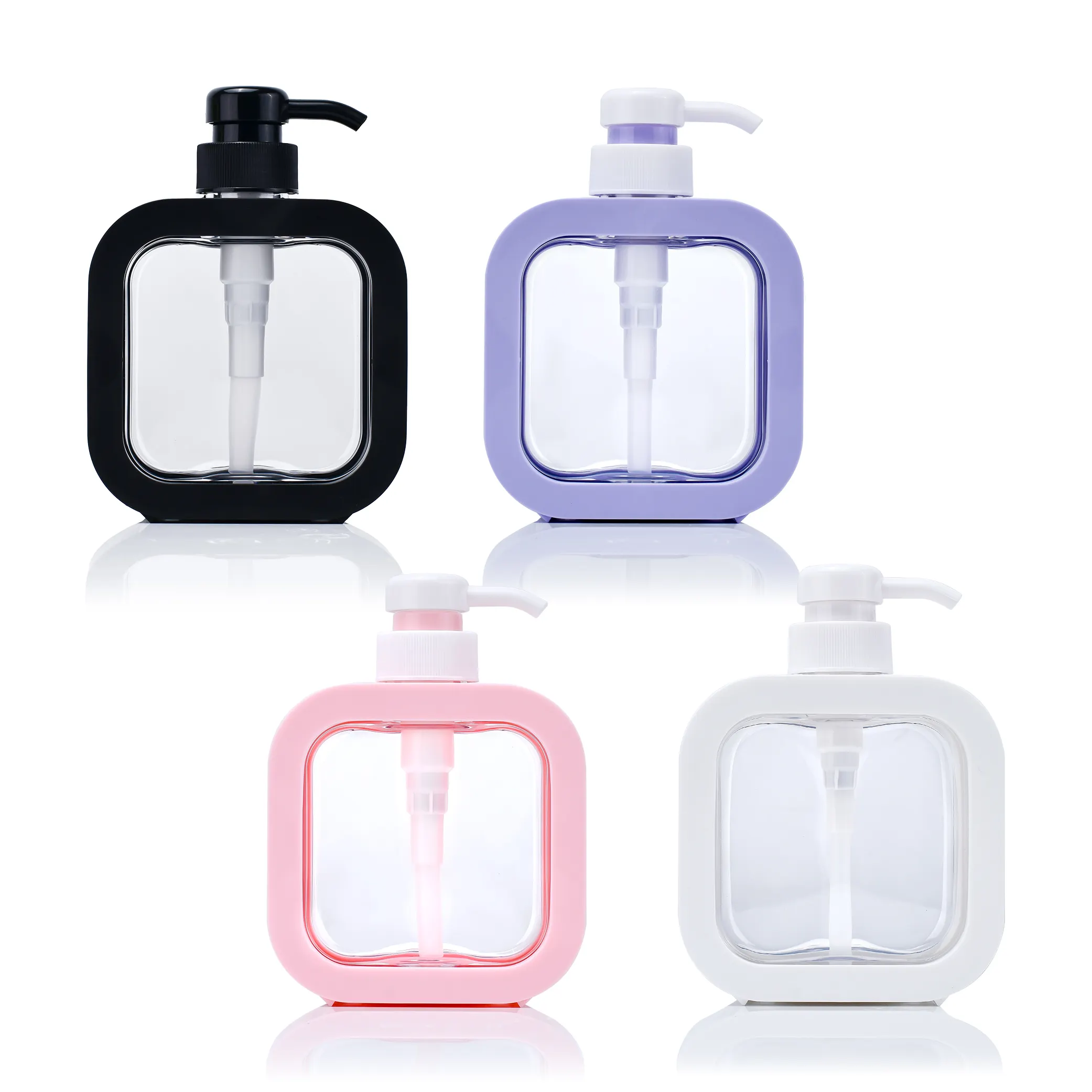 Hot 2024 Empty shower gel cosmetic container lotion bottle with pump 300ml 500ml white Square PET Plastic bottle