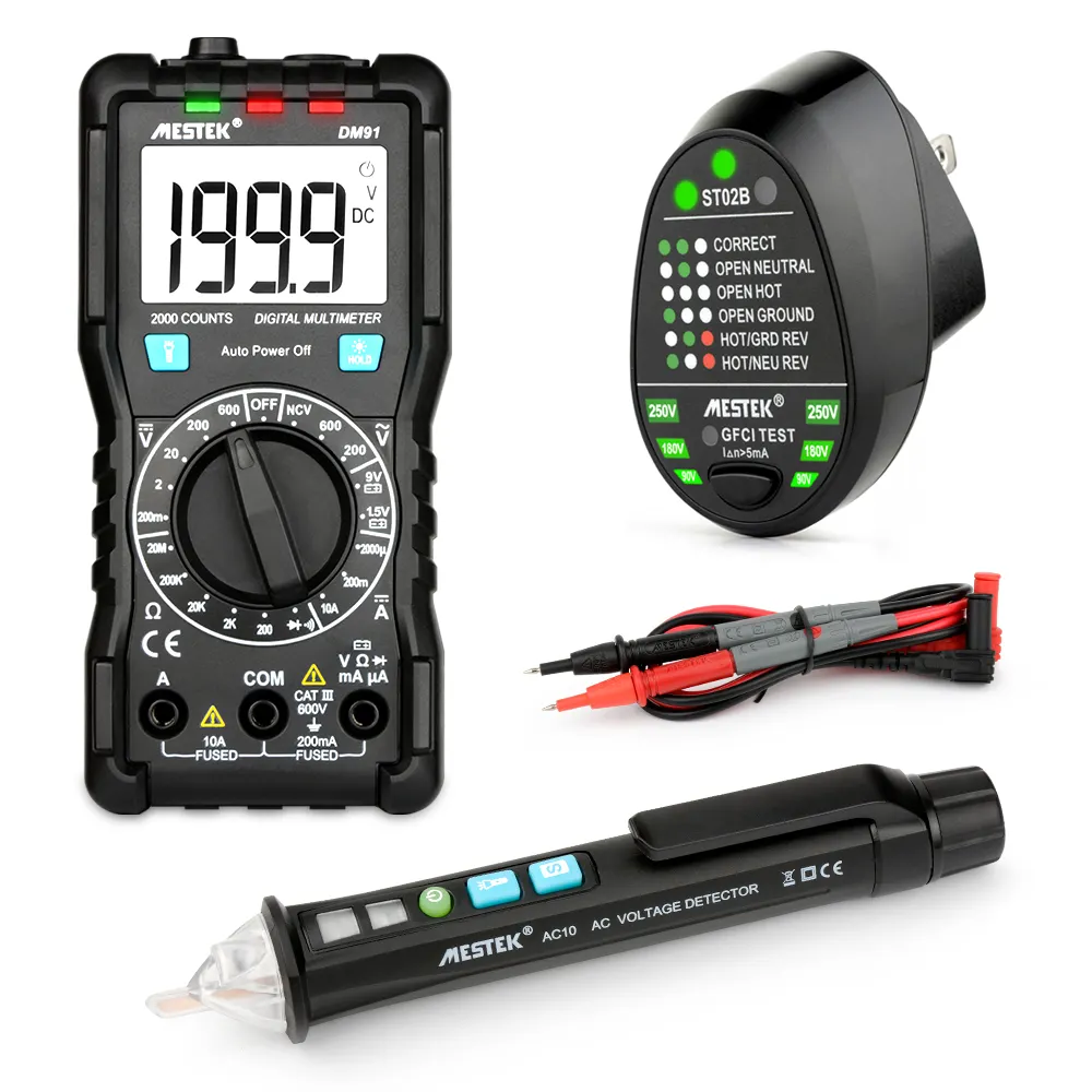 Mestek Ncv Digitale Multimeter 2000 Telt Ac/Dc Spanning Multimeters Sets Met Socket Tester Rcd 30mA En Voltage Detector