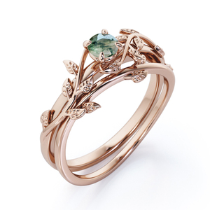 Anelli di <span class=keywords><strong>solitario</strong></span> verde muschio taglio rotondo gioielli di moda all'ingrosso vite Set foglia Design Wedding Band S925 oro rosa - Product Image 6