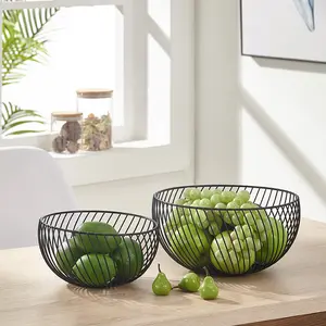 Metal Wire Countertop Fruit Bowl Basket Holder para Cozinha Preto Modern Home Storage Decor Stand