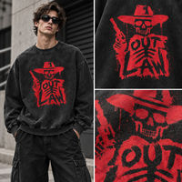 Sweat-shirt oversize délavé à l'acide, col rond, imprimé graphique, lourd, personnalisable avec logo, en coton, unisexe, streetwear, vente en gros