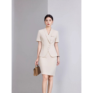 Women's Summer Suit Set Short Sleeve Wool Blend Two Piece Skirt Suit For Office Lady Commute Anti Wrinkle YX 717B08KC06Q - Product Image 1