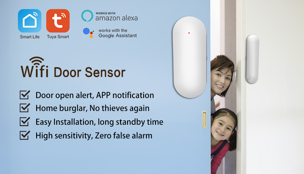 Wifi Door Sensor b0日日Door open alert, APP notificationHome burglar, No thieves againEasy Installation, long standby timeHigh sensitivity, Zero false alarm