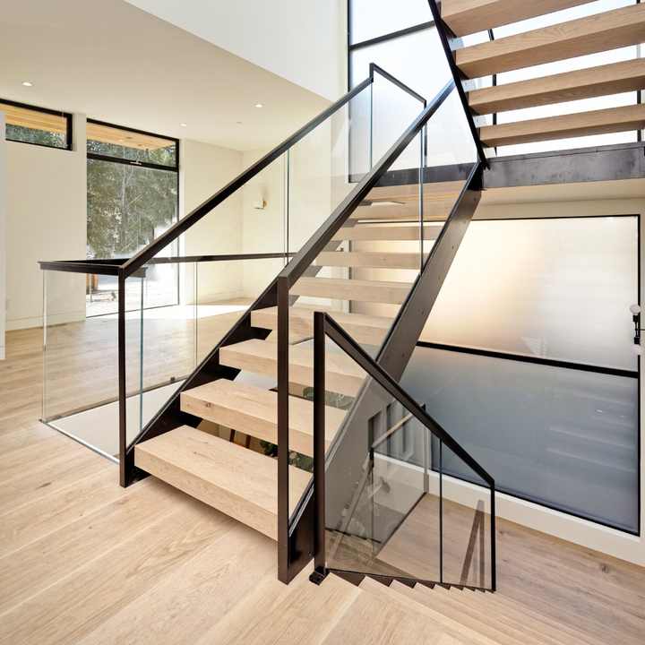 Modern Glass Railing for Stairs Bottom Slot Support Indoor Standoff ...