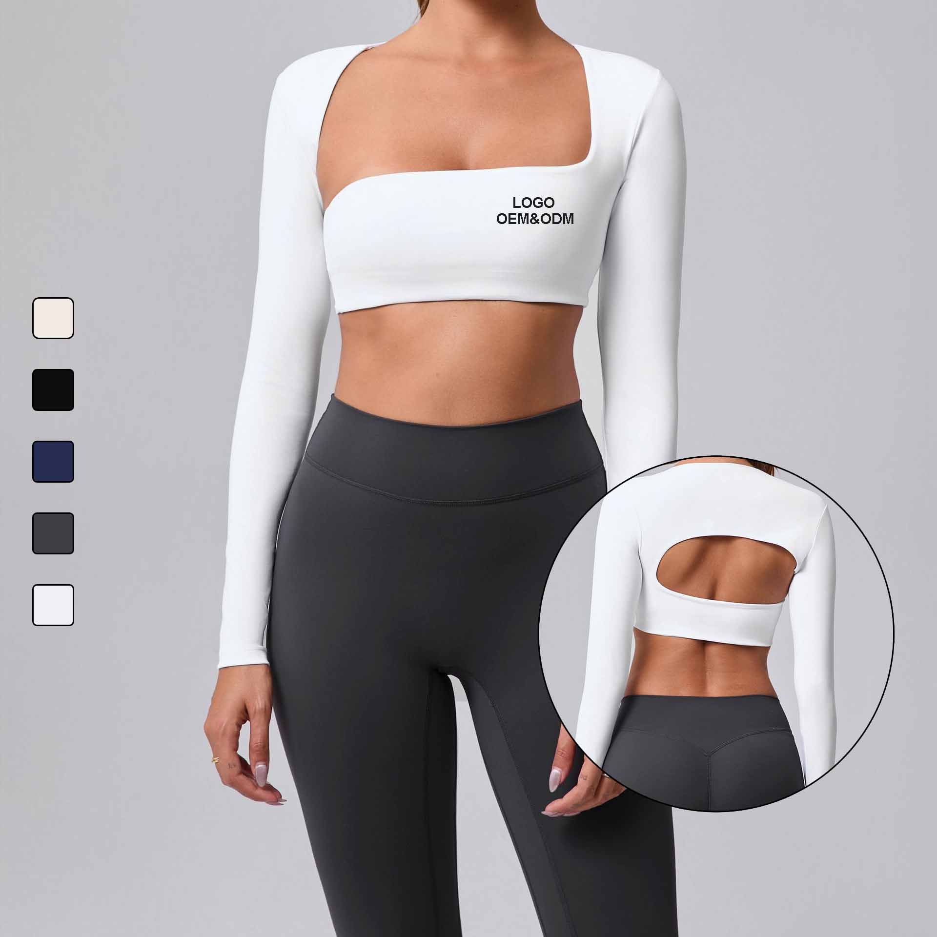 Custom Women's Fitness Sportswear Four-Way Stretch Quick Dry Gym Legging Breathable Seamless Long Sleeve Crop Top Printed Yoga