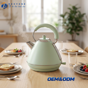 Bouilloire électrique rétro vert clair 1,7 L avec niveau d'eau visible et filtre amovible pour la cuisine à domicile - Product Image 1