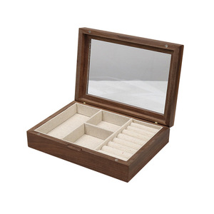 Solid Wood Jewelry <b>Box</b> With Glass Lid Rectangle Storage Organizer For Necklace Ring <b>Earring</b> Household Use - Product Image 4