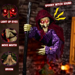 ELAMAS Decorazione di Halloween Animatronica, Strega Volante di 1,8 m, Galleggiante, Attivata dal Suono, Occhi Luminosi Parlanti, Decorazione Horror per Esterni - Product Image 2