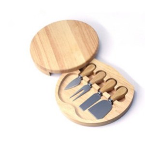 Rubberwood Cheese Board <b>Set</b> With Knives Round Cutting Board For Serving And Cooking Durable <b>Hand</b> <b>Wash</b> Only - Product Image 1