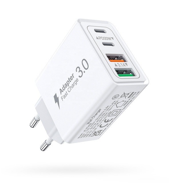 HNT GaN 40W USB Charger 4 Ports 2A+2C Wall Charger EU Plug Fast Charging PD+QC Multiport Power Adapter 4 in 1 Portable Charger
