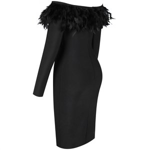 <span class=keywords><strong>Abito</strong></span> Personalizzato Taglie Forti Sexy Senza Spalline con <span class=keywords><strong>Piume</strong></span> <span class=keywords><strong>Nero</strong></span> Crop Top Ampio Vestito da Notte Sexy per Ragazze - Product Image 4
